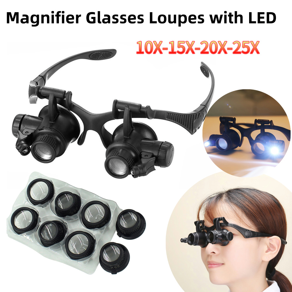 Electronics Repair Glasses - 10X/15X/20X/25X LED Büyüteç Gözlük Büyüteç Kafa