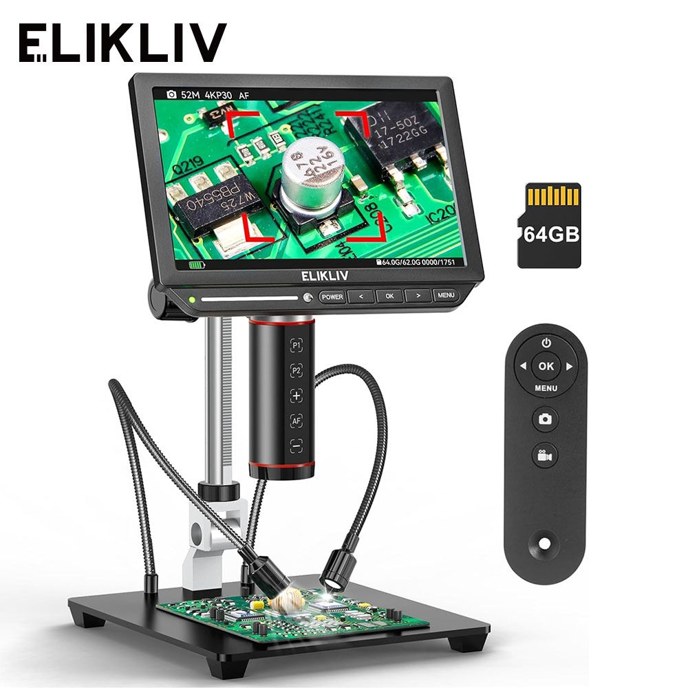 Electronics Repair Microscope - Elikliv EM4K-AF Otomatik Odaklama 4K Dijital