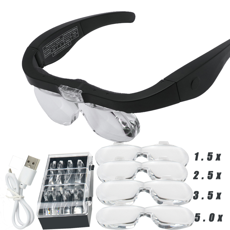 Electronics Repair Glasses - Büyüteç Büyüteç1.5X 2.5X 3.5X 5.0X USB