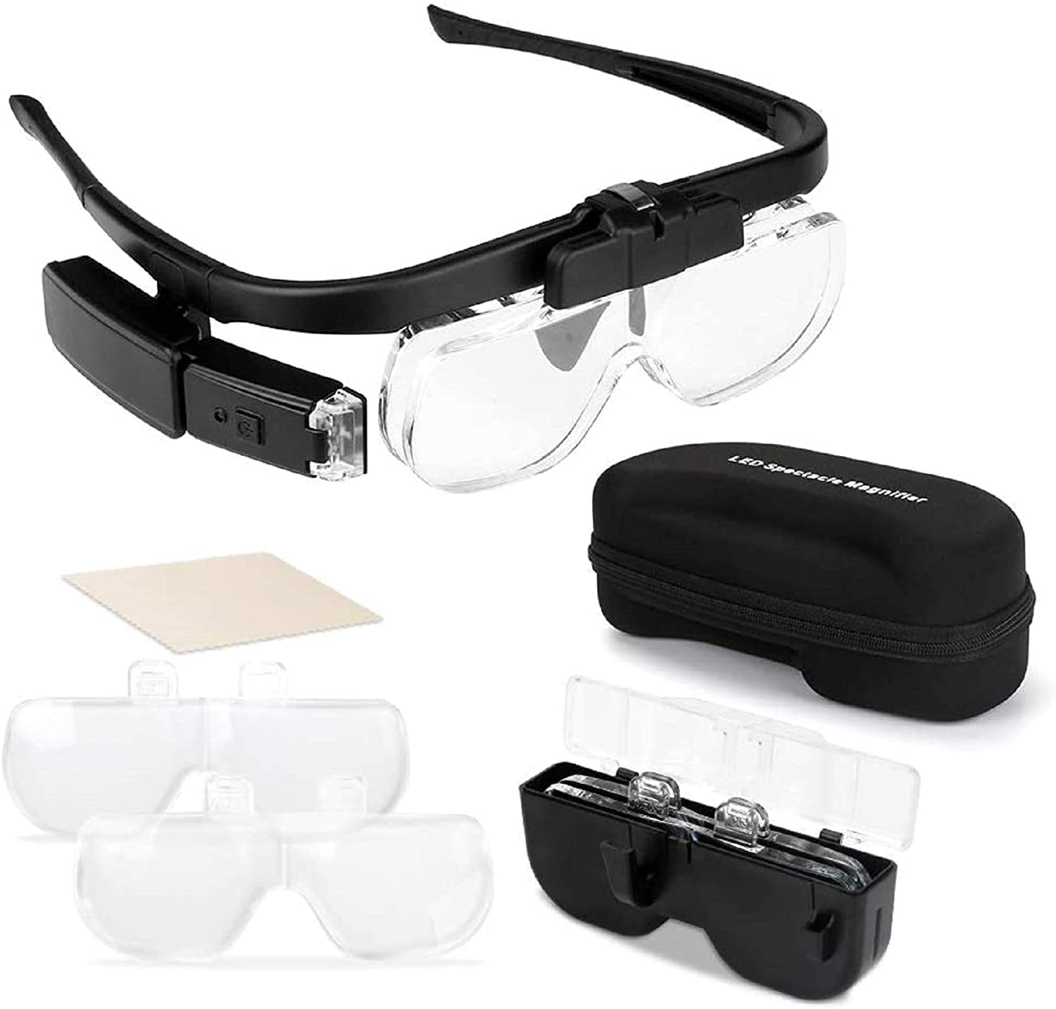 Electronics Repair Glasses - Büyüteç Büyüteç 1.5X/2X/ 2.5X/3.5X/4X/4.5X USB Şarj