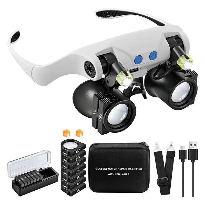 Electronics Repair Glasses - ABUP-LED Işıklı Büyüteç, 14 Değiştirilebilir Lensli